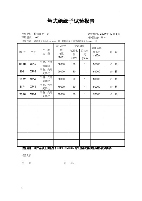 悬式绝缘子试验报告