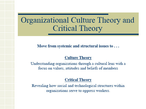 美国大学课件：组织文化和关键原理(企业文化)Organizational Culture Theory and Critical Theory