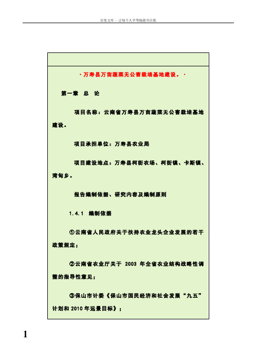 蔬菜无公害栽培基地项目可行性研究报告