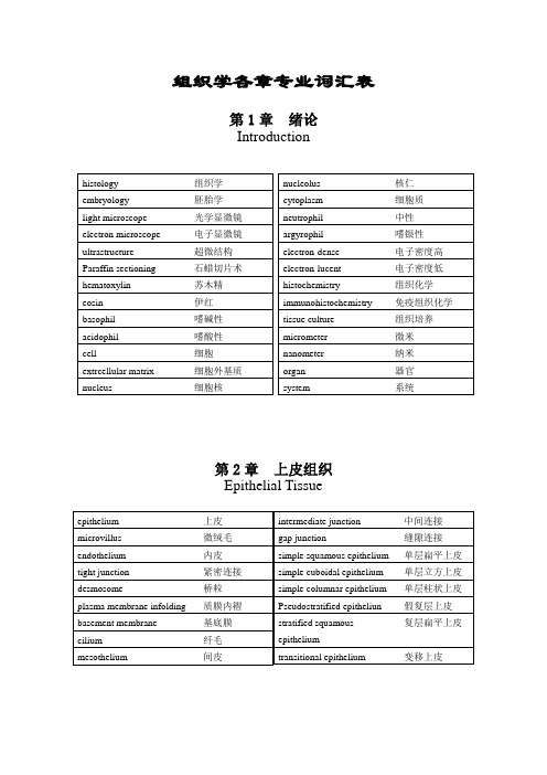 组织学专业词汇