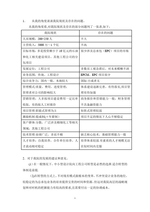 设计院现状及存在的问题及对策措施