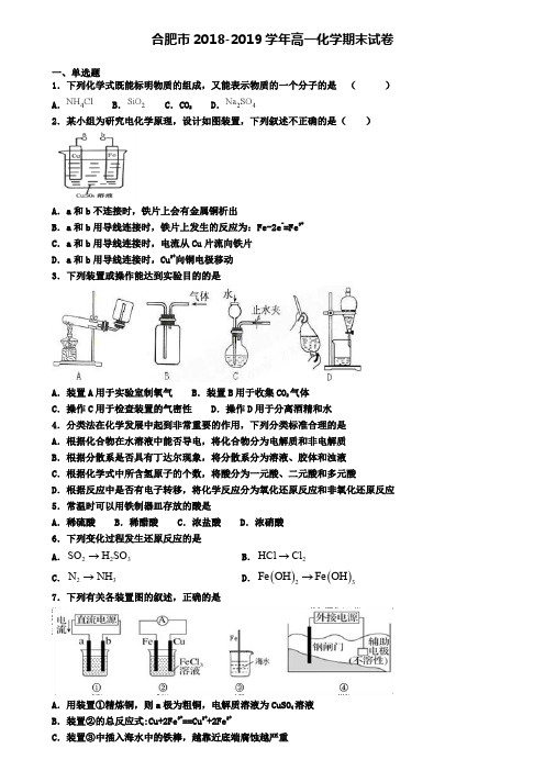 合肥市2018-2019学年高一化学期末试卷