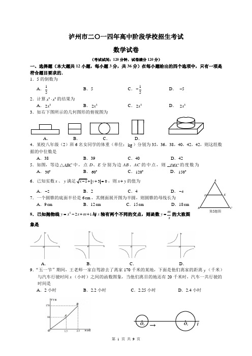 泸州市2014中考数学试题