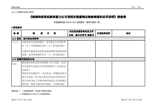 CL29《检测和校准实验室能力认可准则在微量物证检验领域的应用说明》核查表