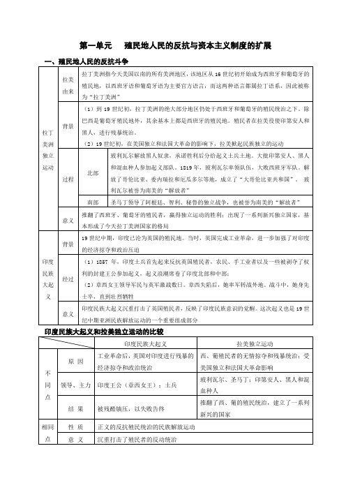 部编版历史九年级下册第一单元殖民地人民的反抗与资本主义制度的扩展复习提纲