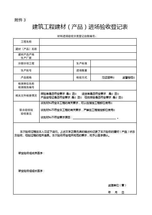 建筑工程建材(产品)进场验收登记表