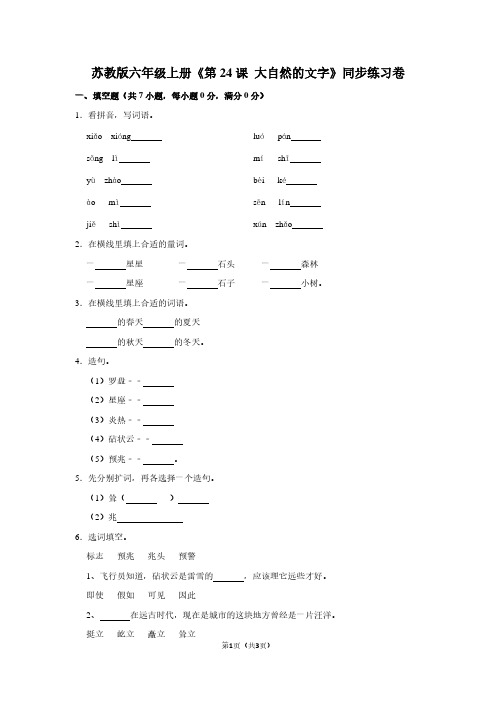 苏教版六年级(上)《第24课 大自然的文字》同步练习卷 (2)