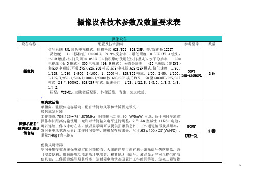 摄像设备技术参数及数量要求表