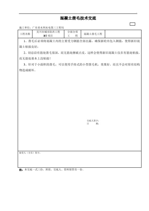 水利工程凿毛技术交底