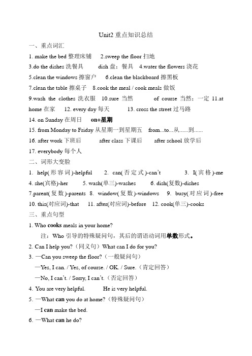 部编版五年级上册英语第二单元知识总结-Unit 2知识总结