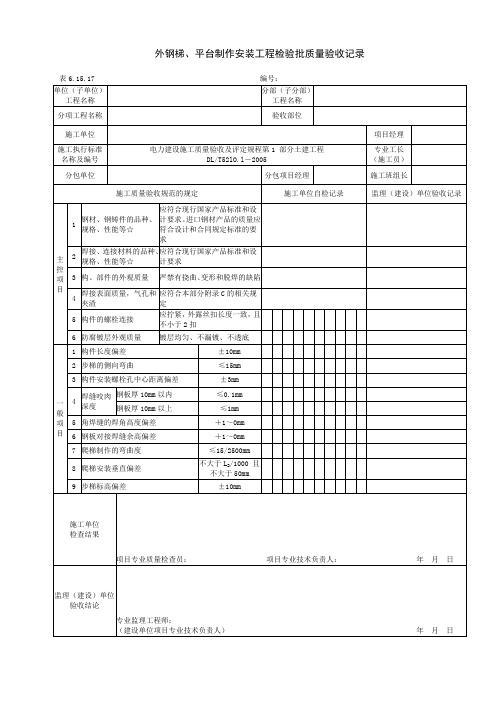 6.15.17外钢梯、平台制作安装工程检验批质量验收记录