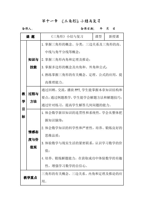 人教版八年级数学上册第11章知识总结与复习题11解析答案