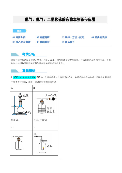 微专题    氯气、氨气、二氧化硫的实验室制备与应用(原卷版)-高中化学