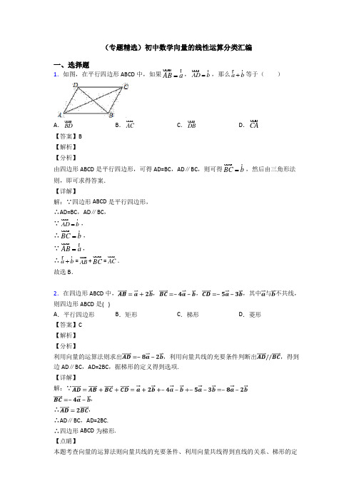 (专题精选)初中数学向量的线性运算分类汇编