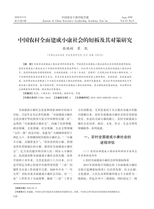 中国农村全面建成小康社会的短板及其对策研究