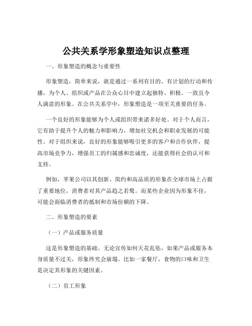 公共关系学形象塑造知识点整理