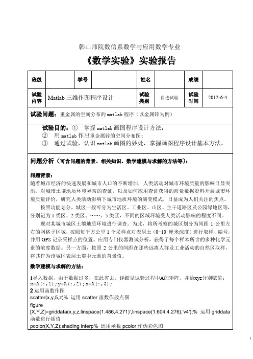 重金属的空间分布的matlab程序