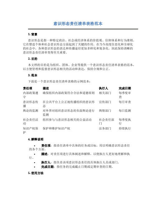 意识形态责任清单表格范本