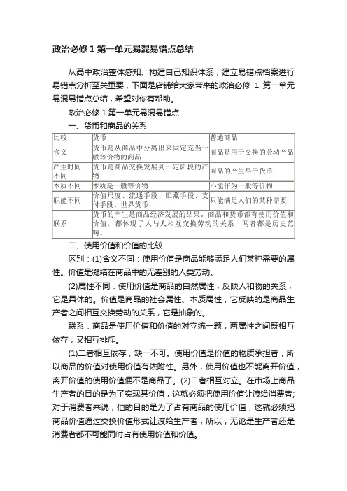 政治必修1第一单元易混易错点总结