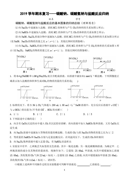 2019学年期末复习——碳酸钠、碳酸氢钠与盐酸反应归纳(含答案及解析)