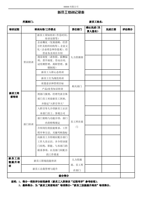 新员工培训记录表