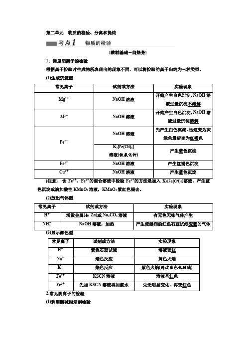 高考化学总复习教案：物质的检验、分离和提纯