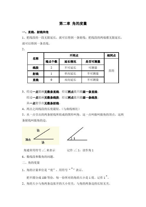 四年级上册第二单元角的度量知识点总结