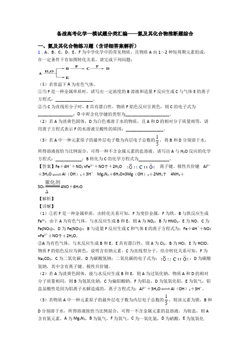 备战高考化学一模试题分类汇编——氮及其化合物推断题综合