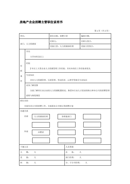 房地产企业招聘主管职位说明书