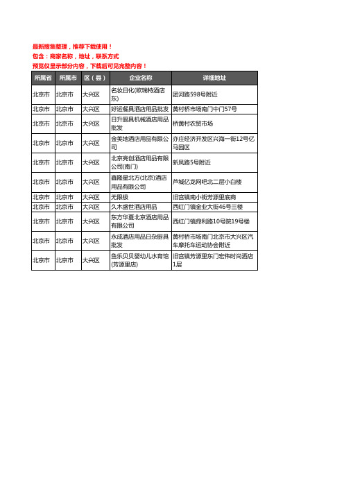 新版北京市北京市大兴区酒店用品企业公司商家户名录单联系方式地址大全11家