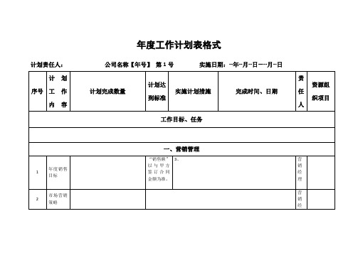 年度工作计划表表格