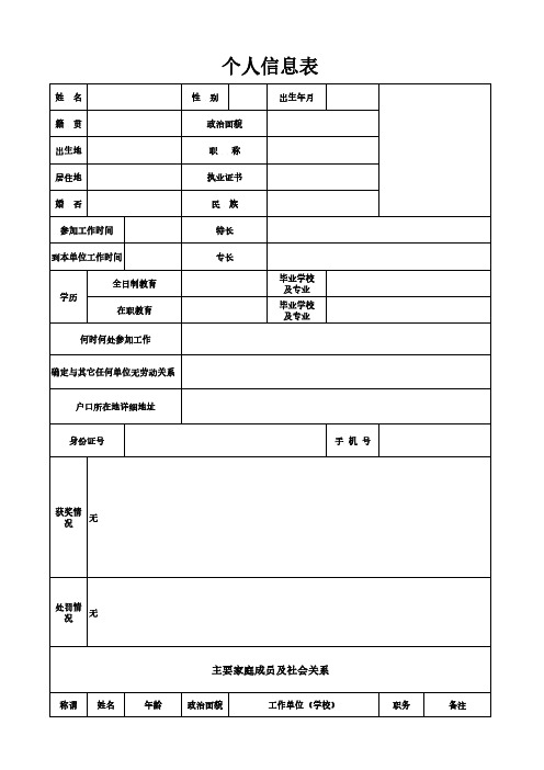 个人信息表模板