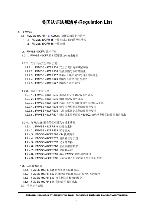 美国认证法规清单