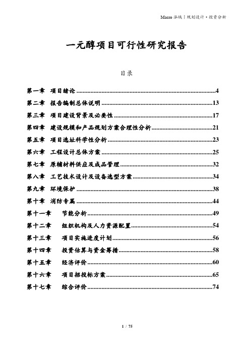 一元醇项目可行性研究报告