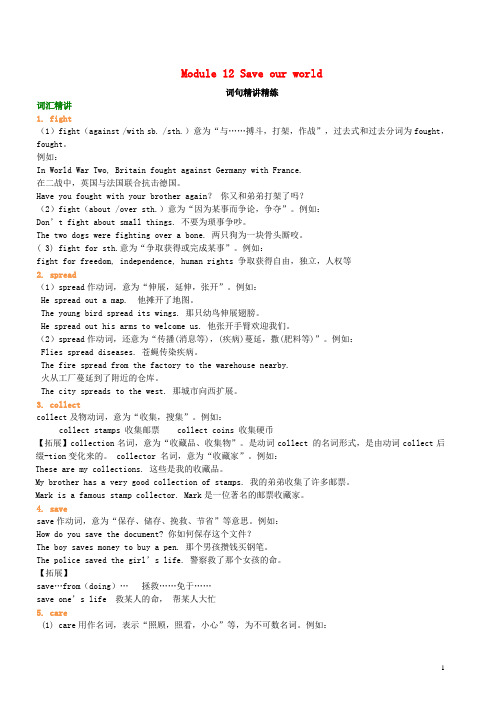 人教版2020九年级英语上册 Module 12 Save our world词句精讲精练(含解析)(新版)外研版