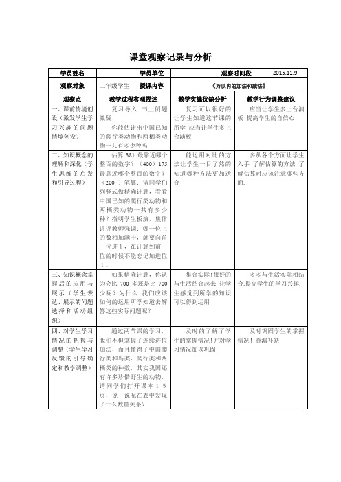 课堂观察记录与分析(数学)