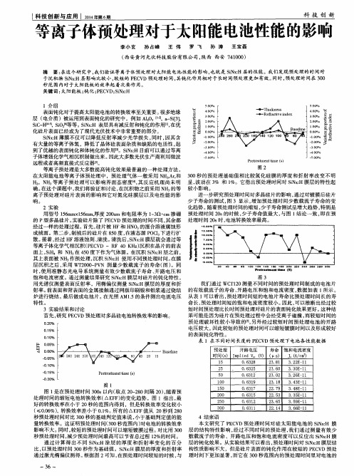 等离子体预处理对于太阳能电池性能的影响