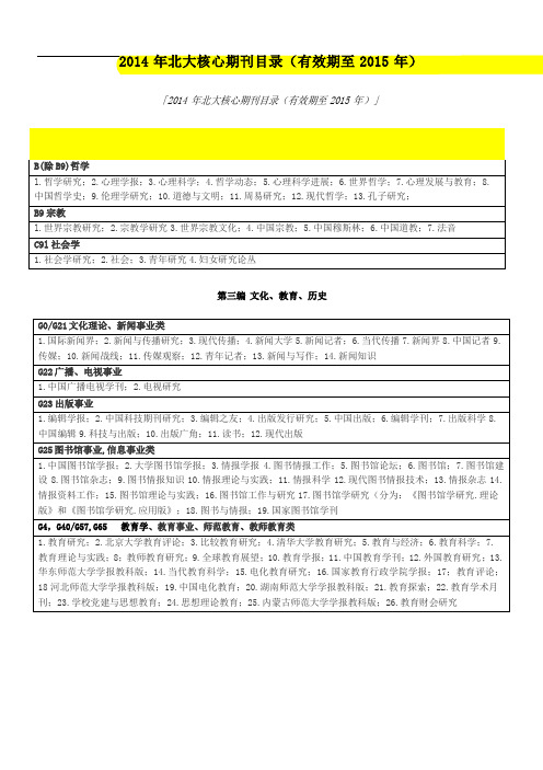 最新2014年北大核心期刊目录