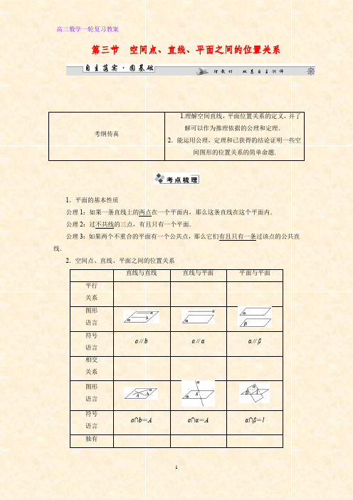 高三数学一轮复习精品教案2：空间点、直线、平面之间的位置关系教学设计