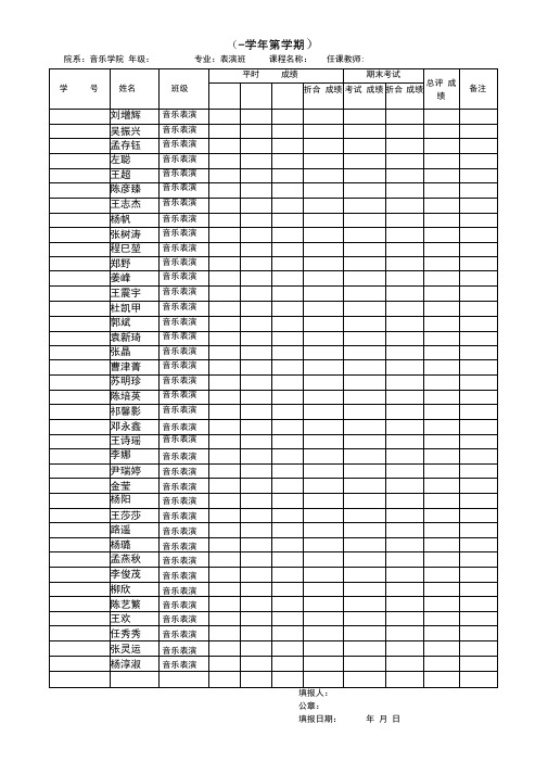 陕西师范大学学生成绩登记表