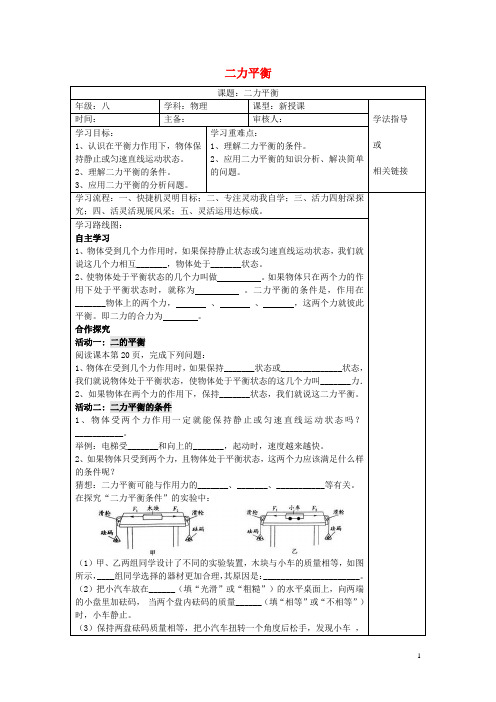 经典八年级物理下册 8.2 二力平衡导学案(无答案)(新版)新人教版