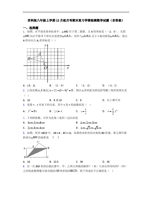 苏科版八年级上学期12月底月考期末复习学情检测数学试题(含答案)