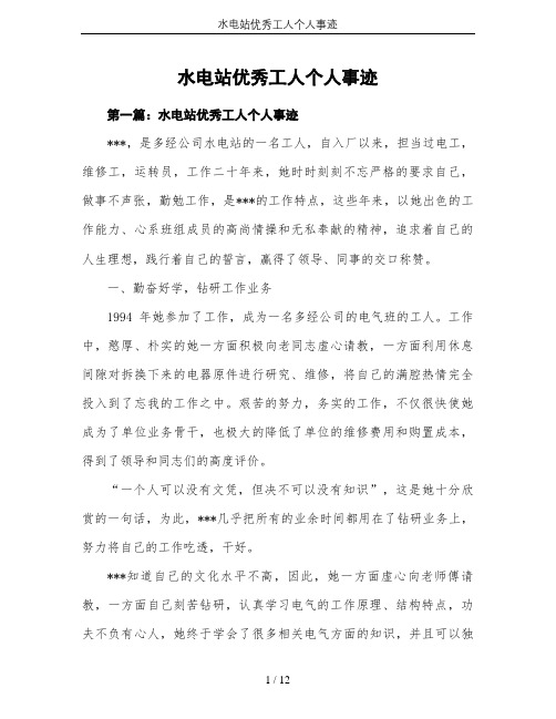 水电站优秀工人个人事迹