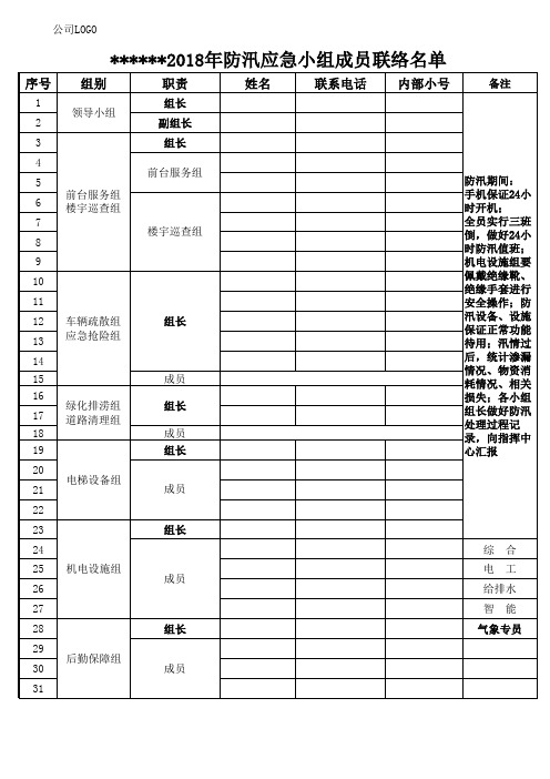 防汛应急小组成员联络名单