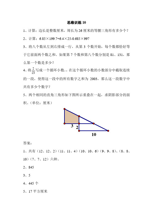 六年级下思维训练10