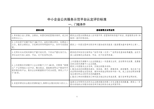 中小企业公共服务示范平台认定评价标准