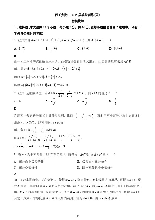 陕西省西北工业大学附属中学2019届高三下学期模拟训练(4)数学(理)试题