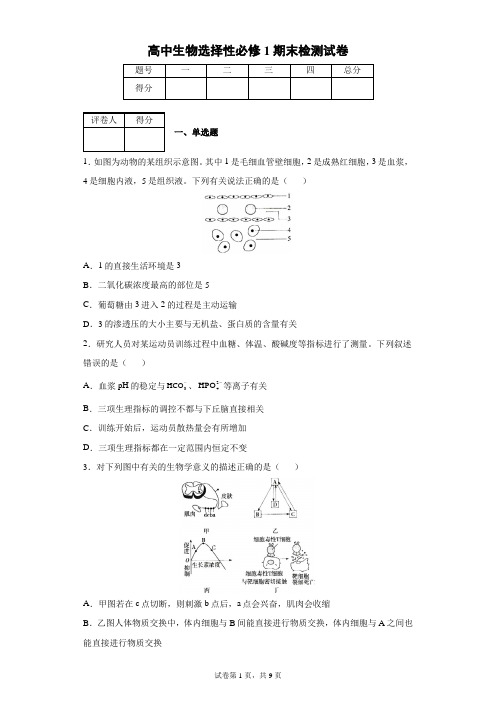 高中生物选择性必修1期末检测试卷