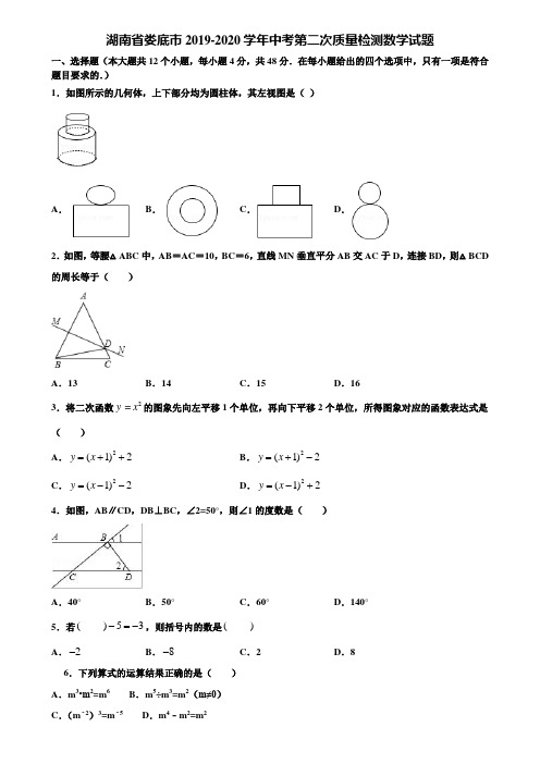 湖南省娄底市2019-2020学年中考第二次质量检测数学试题含解析