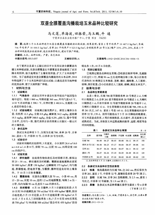 双垄全膜覆盖沟播栽培玉米品种比较研究